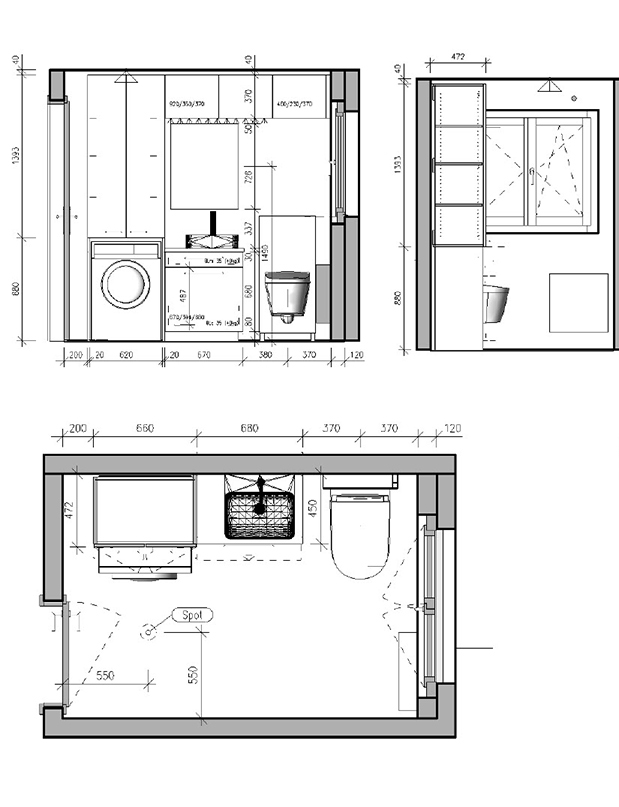 Badplanung Oberwallis – präziser Grundriss und Ansichten eines modernen Badezimmers, geplant und umgesetzt von Schreinerei Perren für einen Badumbau aus einer Hand